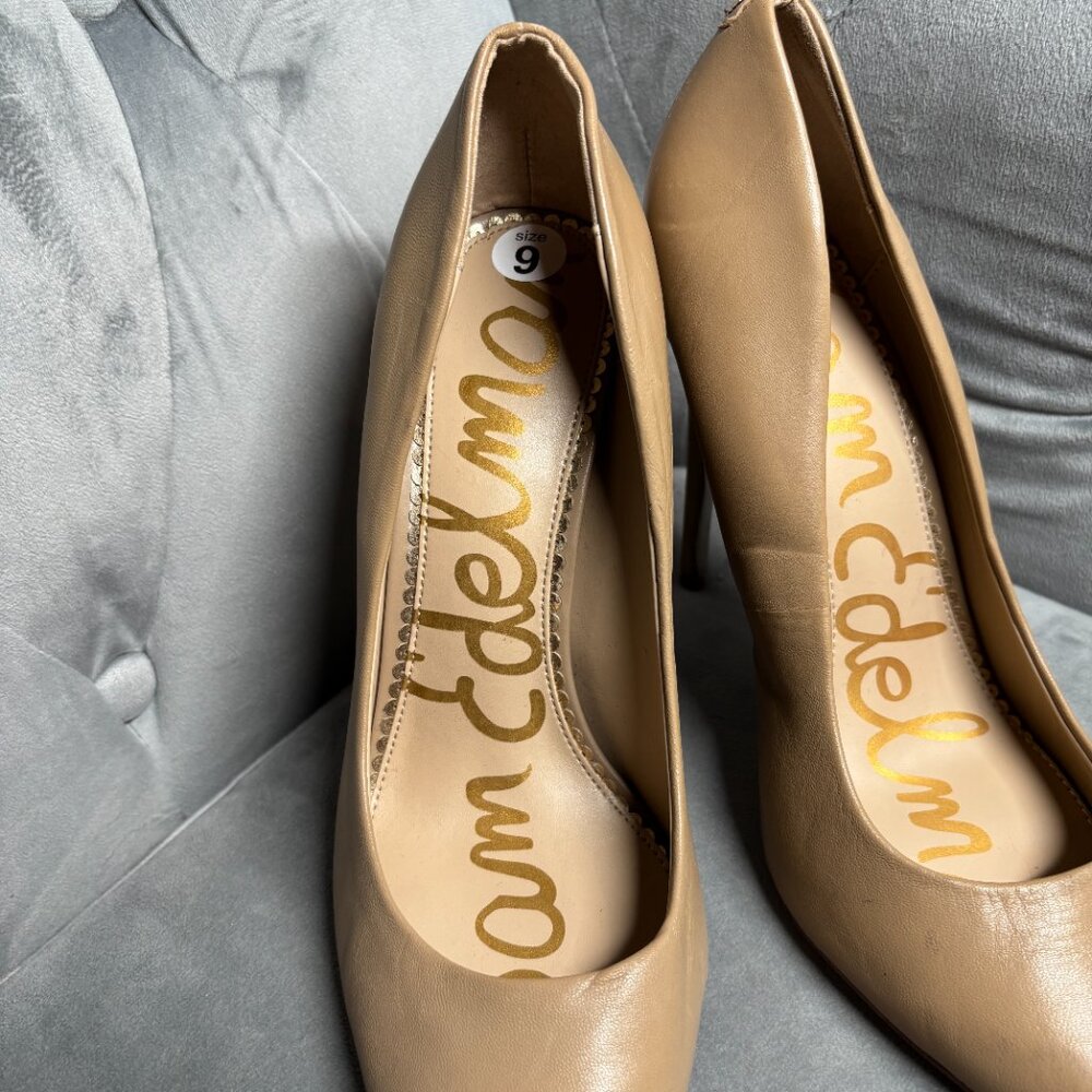 Sam Edelman Hazel Nude Leather‎ Pointed Toe Pumps – Women’s Size 9 - Picture 3 of 9